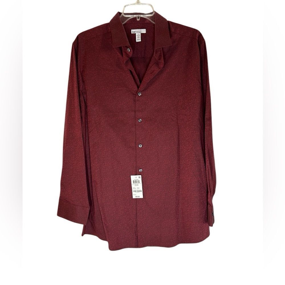 New Bar III Burgundy Red Button Down Long Sleeve Collared Dress Shirt L